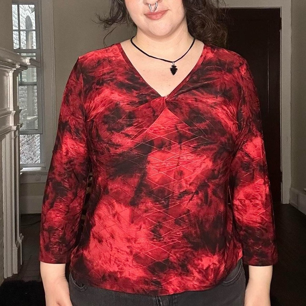 Women's Red and Black Tie Dye Top